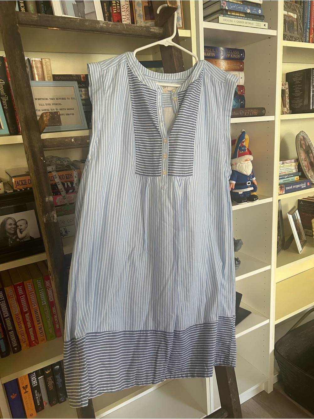 LOFT Blue and White Striped Sleeveless Tunic Dress